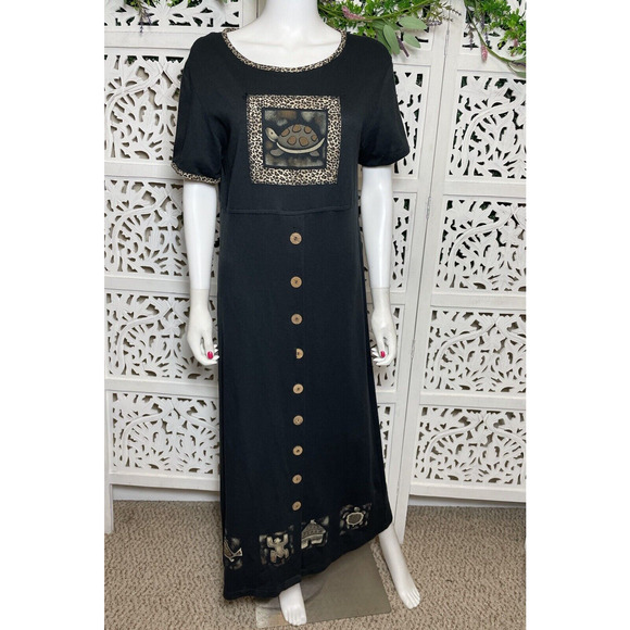 Sweet Jessie Women’s Brown Turtle Print Button Front Maxi Dress - Picture 1 of 13